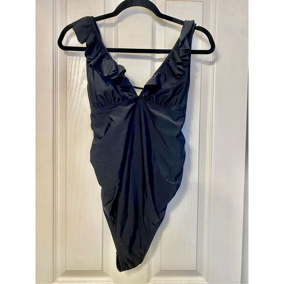 NWT Cupshe One Piece Ruffle Strap Deep V-Back Swim Suit Size S - Picture 1 of 10